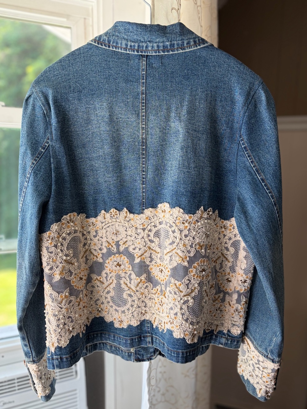 VTG Y2K Shabby Chic Berek 2 Embellished Denim Jacket Boho Romantic Artsy Sz L - Picture 2 of 8